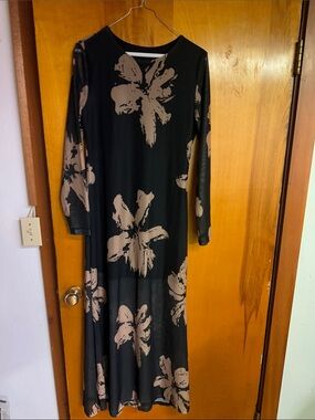 Wedding formal event  Floral Long Sleeve Maxi Dress - Beige Flower Print